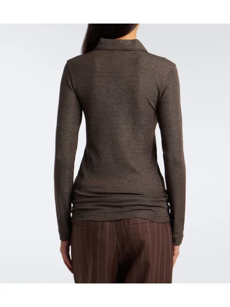 Tricou polo Brunello Cucinelli de lână maro