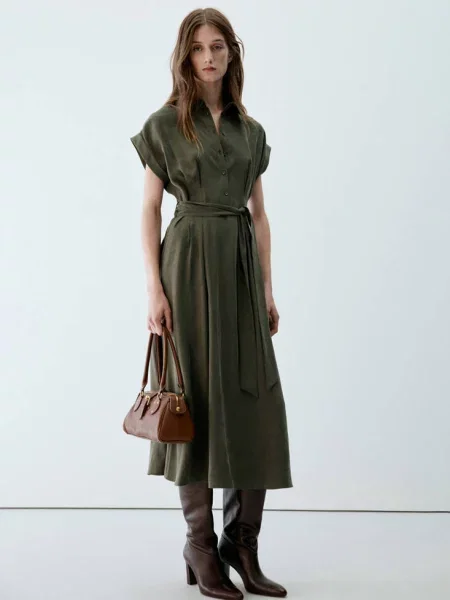 Sukienka koszulowa z modalu khaki Kobieta S MANGO