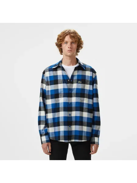 Lacoste Koszula W Kratę Relaxed Fit granatowa