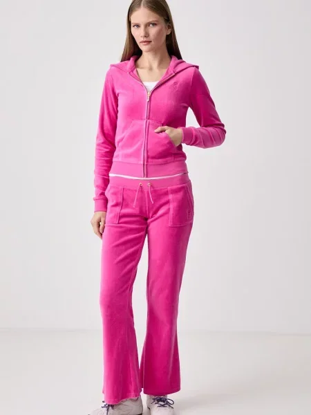 Juicy Couture rozepínací mikina s kapucí velurová WASHED ROBYN růžová