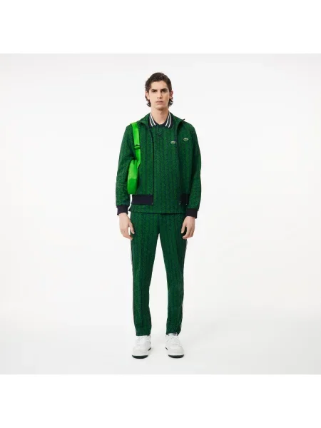Lacoste Koszulka Polo Classic Fit Z Kołnierzykiem Kontrastowym I Motywem Monogramu zielona