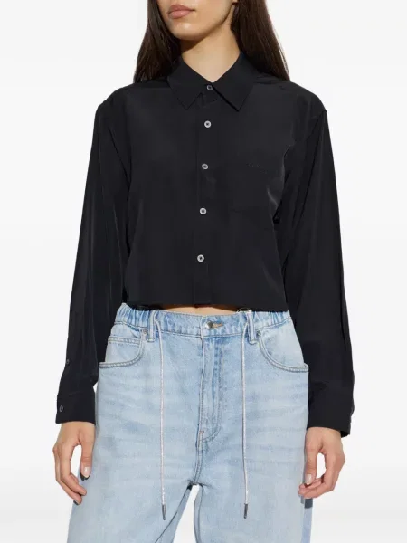 Подрязан риза Alexander Wang бродирана черно