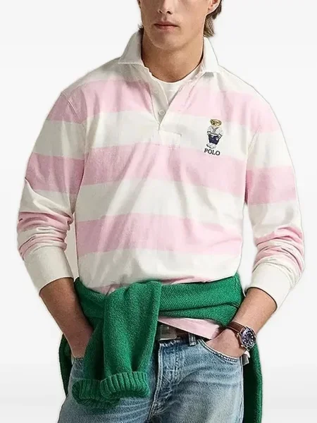 Haftowany szeroki portfel Polo Ralph Lauren w paski niebieski