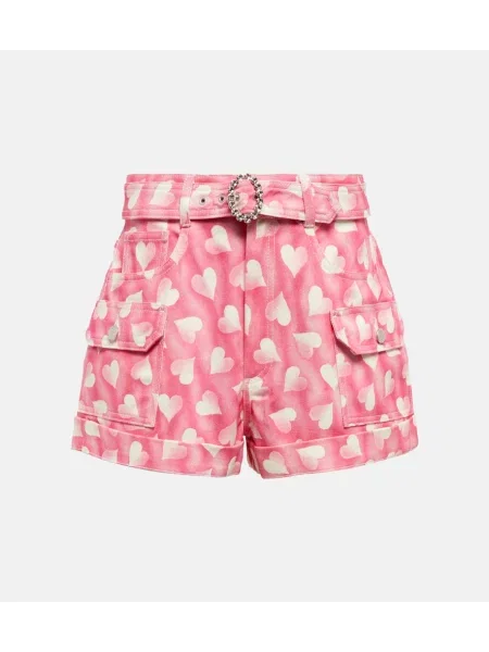 Szorty jeansowe Alessandra Rich z wysoką talią z nadrukiem w serca różowe