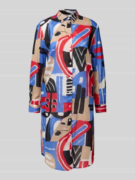 Sukienka koszulowa z wykładanym kołnierzem i listwą guzikową Christian Berg Woman niebieska