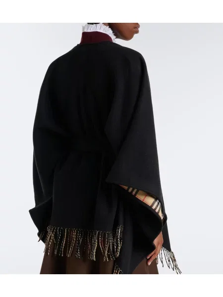 Vlnená kockovaná bunda Burberry so strapcami čierna