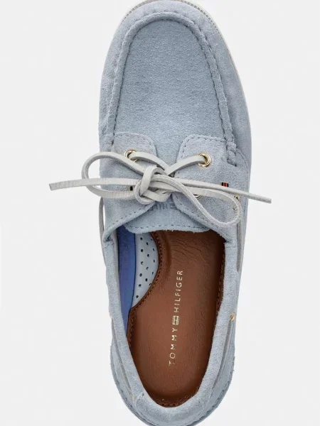Tommy Hilfiger мокасини дамски от велур HILFIGER SUEDE BOAT SHOE синьо