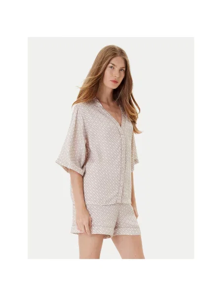 BOSS Піжамна сорочка Sateen Relaxed Fit бежевий