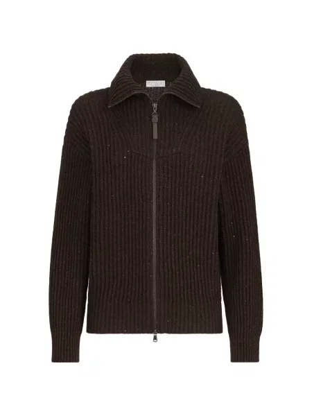 Cardigan Brunello Cucinelli cu paiete tricotate maro