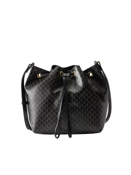 Geantă Calvin Klein Emblem Aop Drawstring Bucket negru