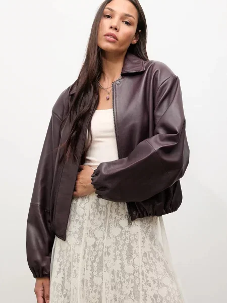 Kožna jakna Answear.LAB za prijelazno razdoblje oversize bordo