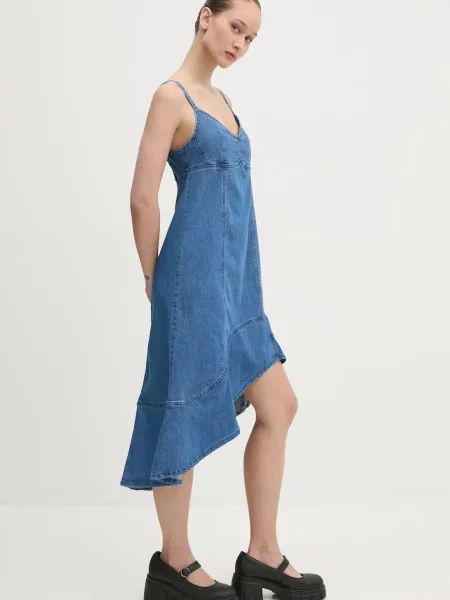Desigual rochie jeans MUNICH mini evazati albastru