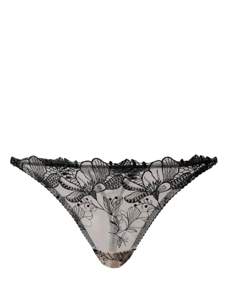Chiloți tanga Twinset cu broderie din tul negru