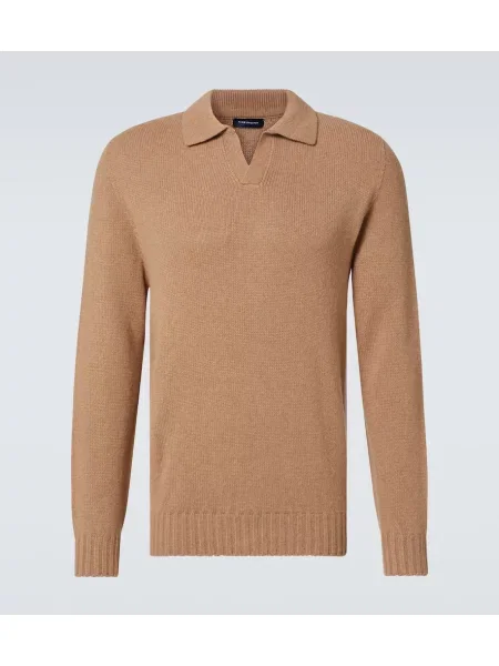 Polo majica Thom Sweeney iz kašmirja bež