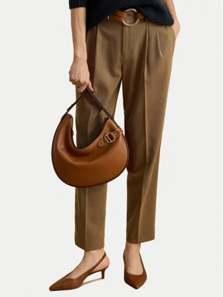 Torebka z naturalnej skóry bydlęcej z aplikacją z logo Lauren Ralph Lauren brązowa