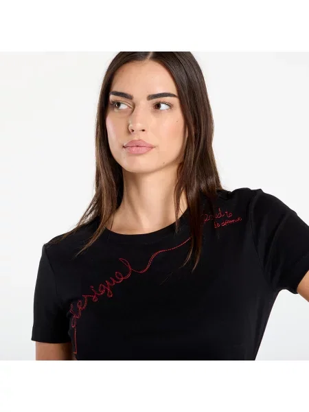 Тениска Desigual T-Shirt With Embroidered Lettering Black XS черно