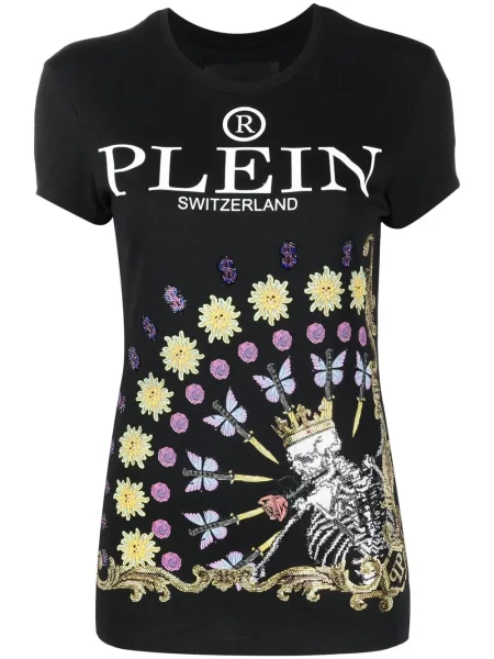 Tricou Philipp Plein cu imagine cu decolteu rotund negru