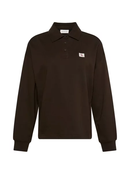 Lung tricou polo Calvin Klein cu autograf maro