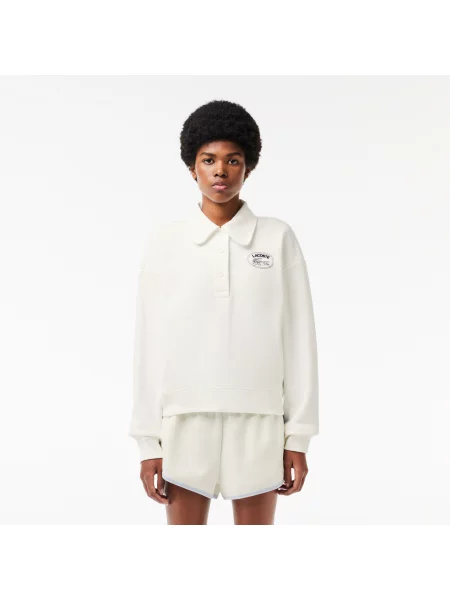 Lacoste Bluza Dresowa Z Haftowanym Golfem biała
