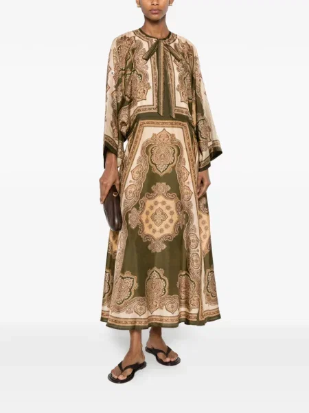 Rochie midi Zimmermann cu funde cu model paisley verde