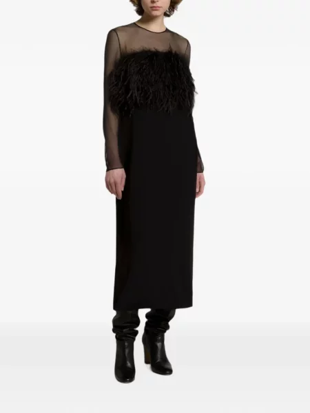 Rochie midi Alberta Ferretti din satin cu pene negru
