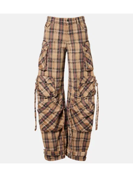 Pantaloni cargo The Attico în carouri de flanelă bej