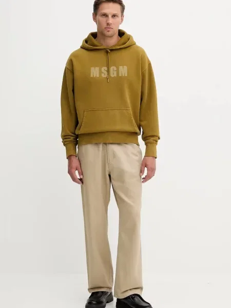 Свитер Msgm с капюшоном с принтом зеленый