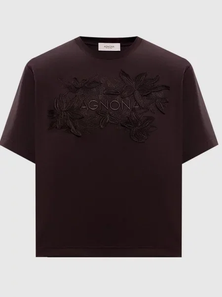 Футболка з вишивкою логотипа Agnona коричнева