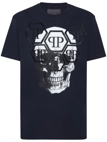 Tricou Philipp Plein cu strasuri albastru