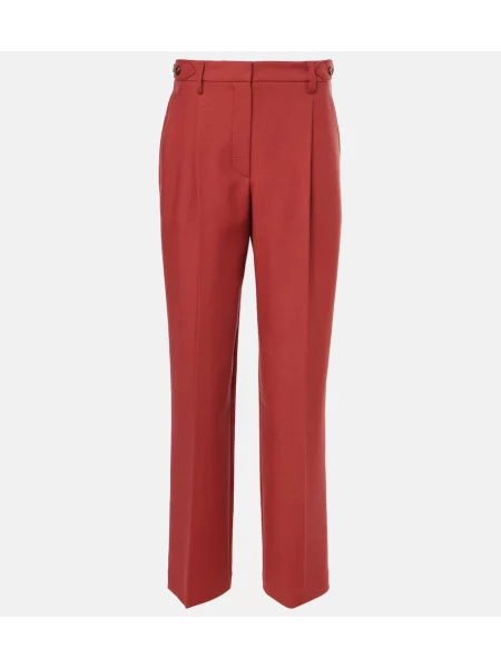 Pantaloni Brunello Cucinelli cu talie înaltă de lână roșu