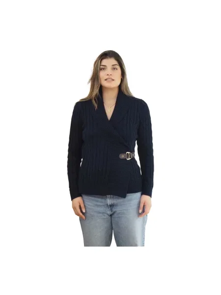 Dzianinowa marynarka Ralph Lauren na sprzączkę niebieska