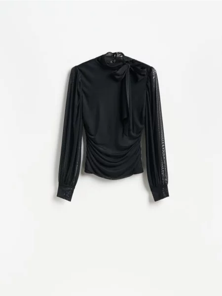 Reserved Bluză cu nod decorativ negru