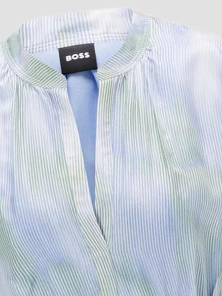 Шелковое платье Boss в полоску голубое