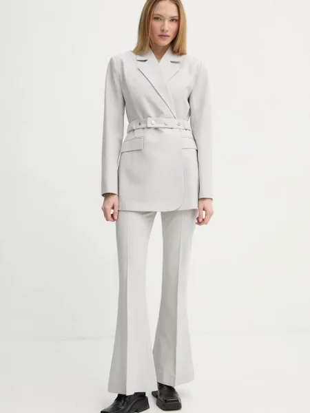 Піджак з домішкою вовни Gestuz двобортний однотонний сірий