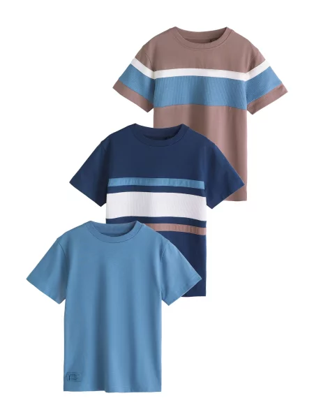Next Tricou bleumarin / azur / maro deschis / lână alb