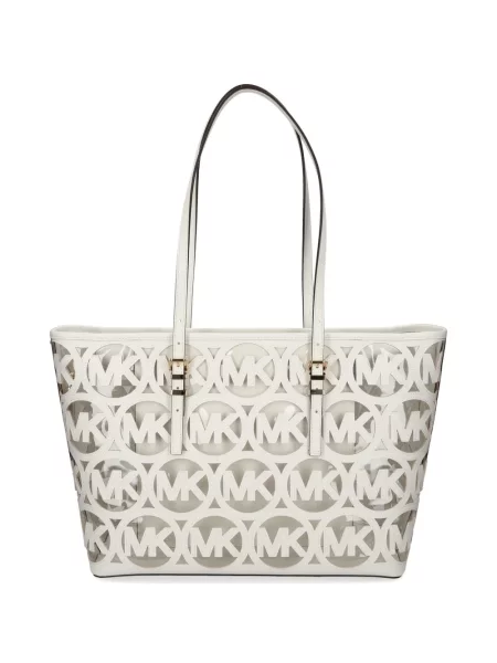 Geantă shopper Michael Michael Kors din piele cu autograf alb