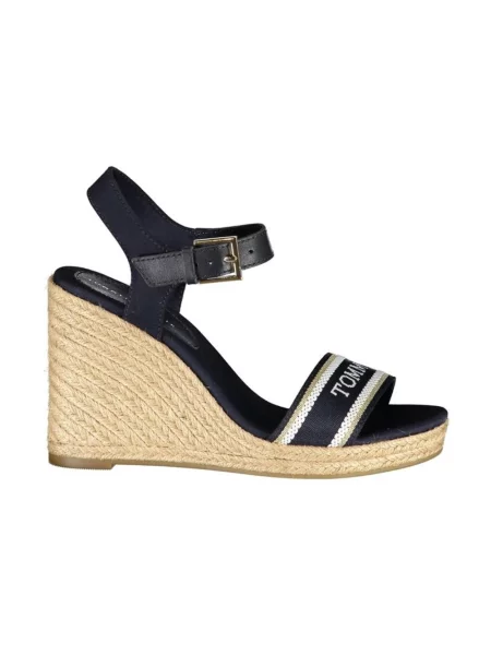 Espadryle Tommy Hilfiger na koturnie skórzane niebieskie