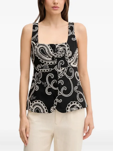 Top Pedro Del Hierro cu broderie cu model paisley negru