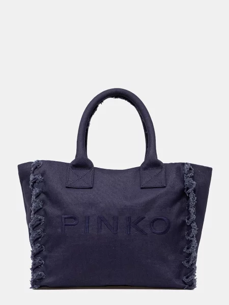 Geantă shopper Pinko din canvas albastru