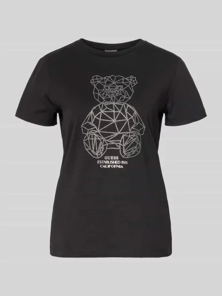 T-shirt z obszyciem ozdobnymi kamieniami i okrągłym dekoltem Guess Activewear czarna