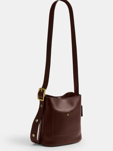Кожаная сумка ведро Coach коричневая