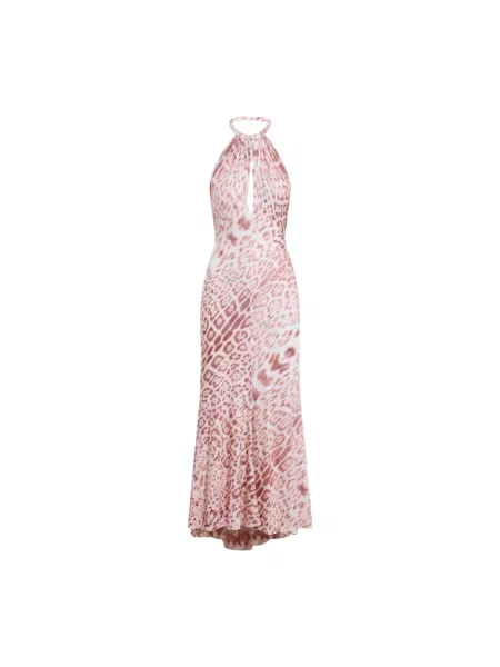 Sukienka midi Roberto Cavalli w panterkę różowa