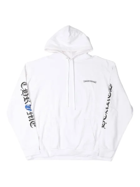 Hanorac cu glugă Chrome Hearts cu motiv cu inimi cu strasuri alb