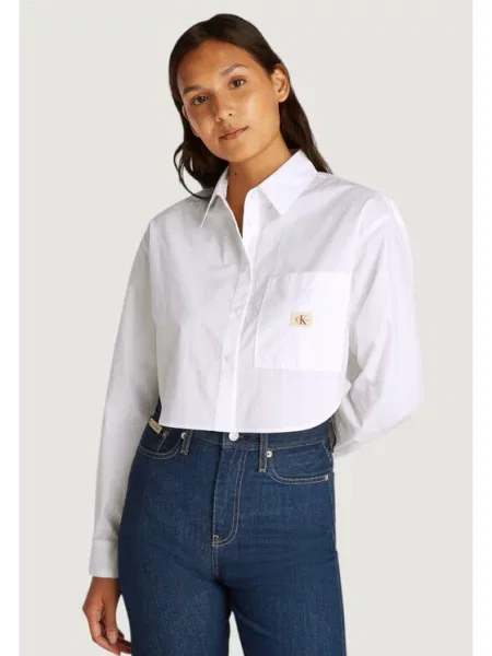 Bluza Calvin Klein Jeans obrezano bela