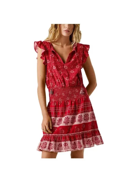 Rochie din denim Pepe Jeans roșu