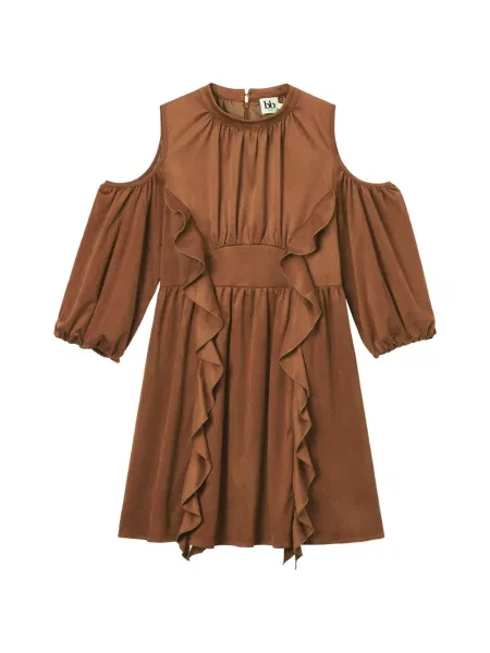Rochie mini B+ab cu volane maro
