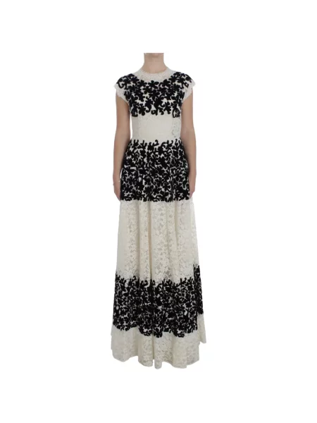 Rochie maxi Dolce & Gabbana cu model floral cu aplicații din dantelă alb