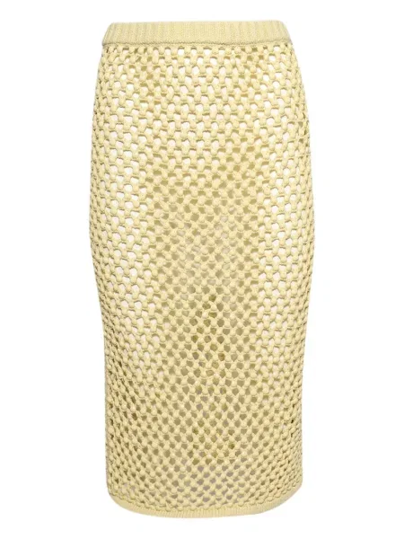 Spódnica midi Diotima ażurowa do kolan żółta