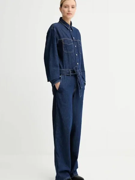 Marc O'Polo kombinezon jeansowy granatowy z kołnierzykiemm