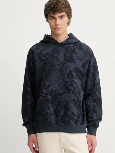 Bombažen pulover Levi's SUNSET GRAPHIC HOODIE modra